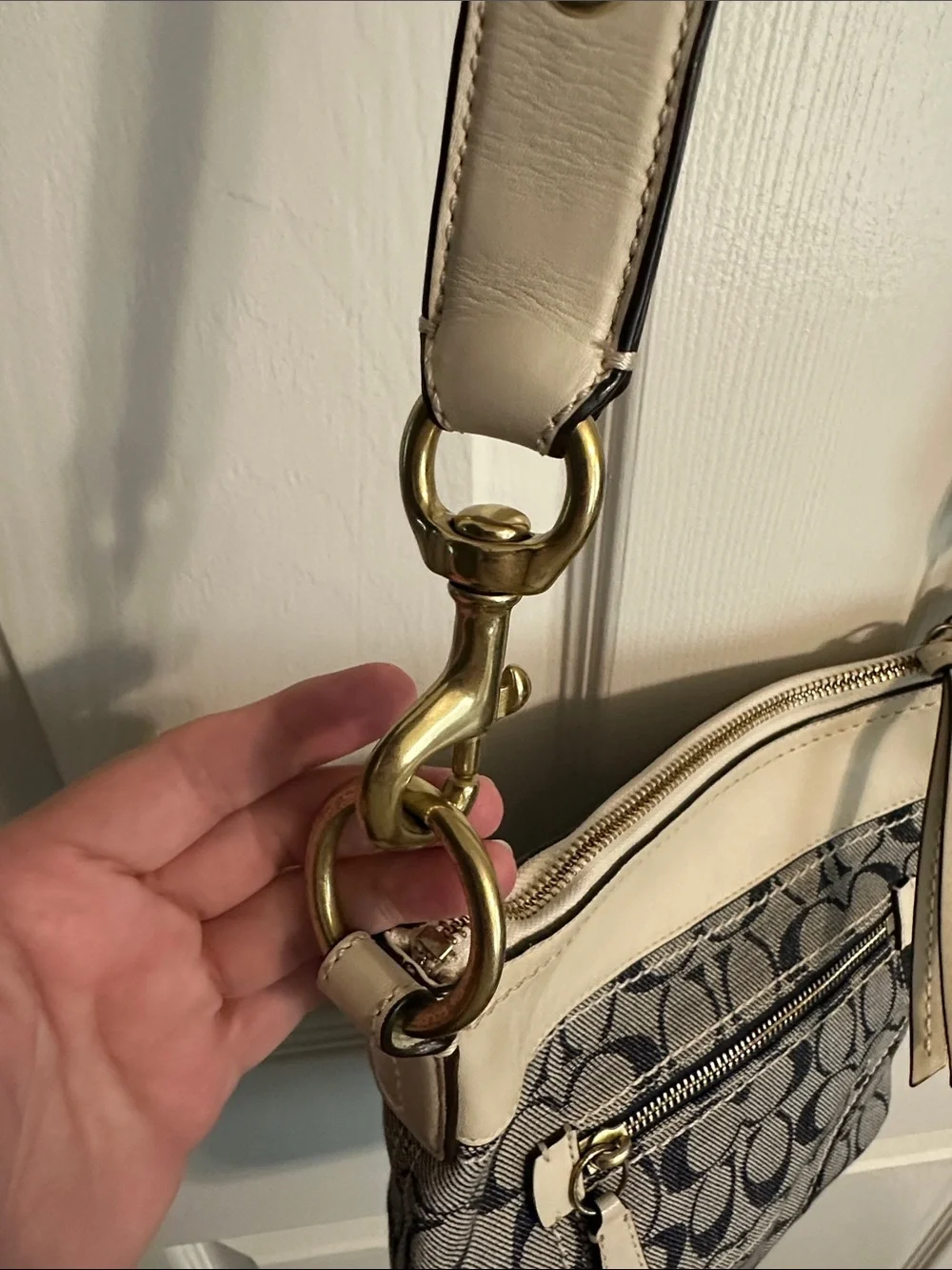 Coach Signature Denim Canvas Crossbody in Chalk and Blue